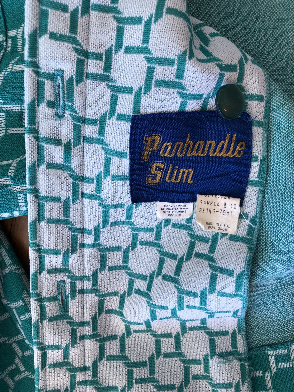 Vintage 60s 70s Panhandle Slim Womens Size 12 Western Shirt Green & White Links