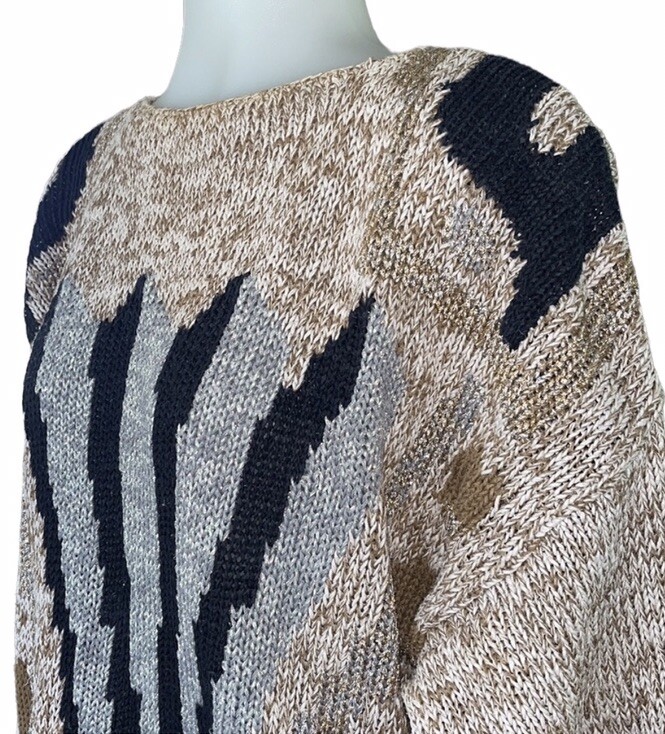 Vtg 80s/90s Bonnie Boerer Oversized Sweater~Geometric~Metallic~See Measurements