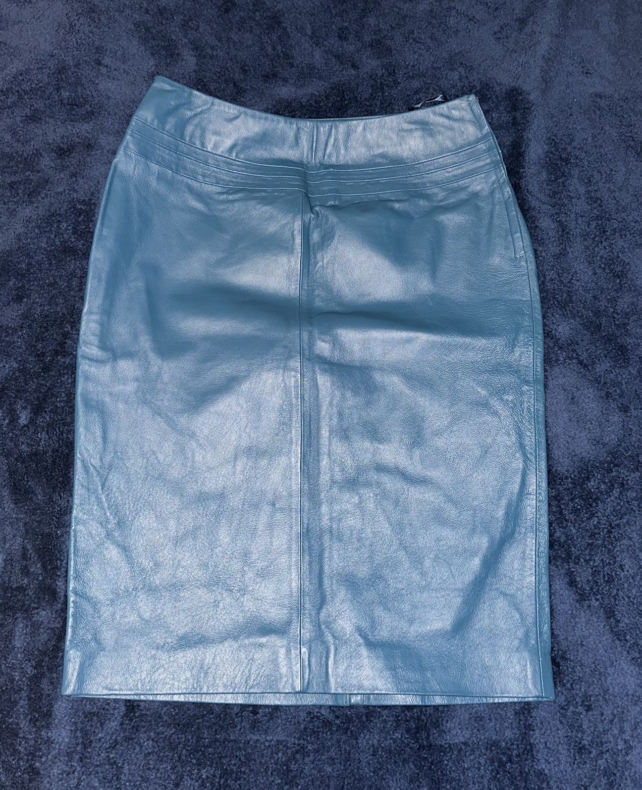 Lot 2 80s/90s Vintage Leather Teal/Silver Pencil Skirts 6,Liilie Rubin/Carabella