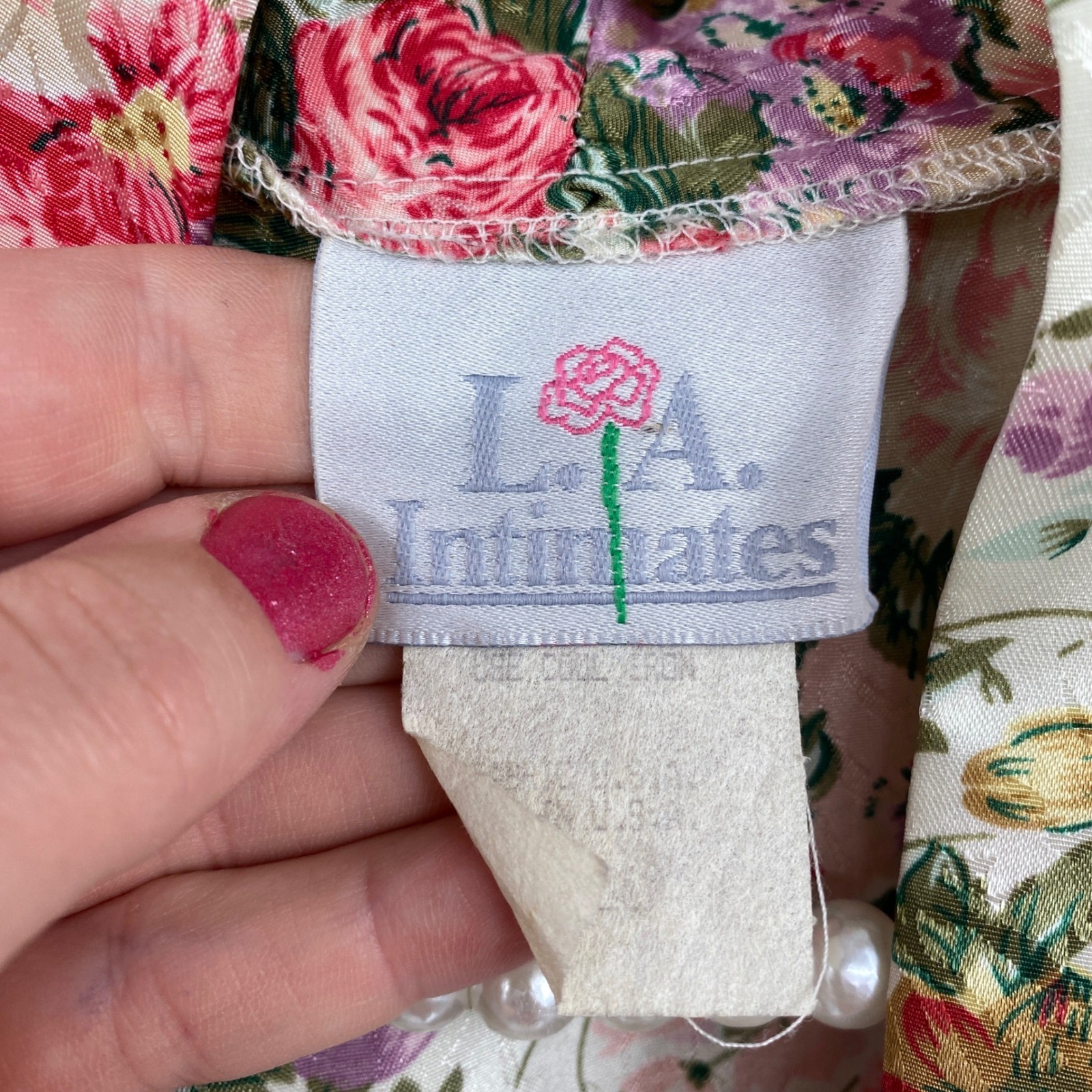 Vintage 80s L.A. Intimates Floral Satin Robe Womens Small Pink Garden Party