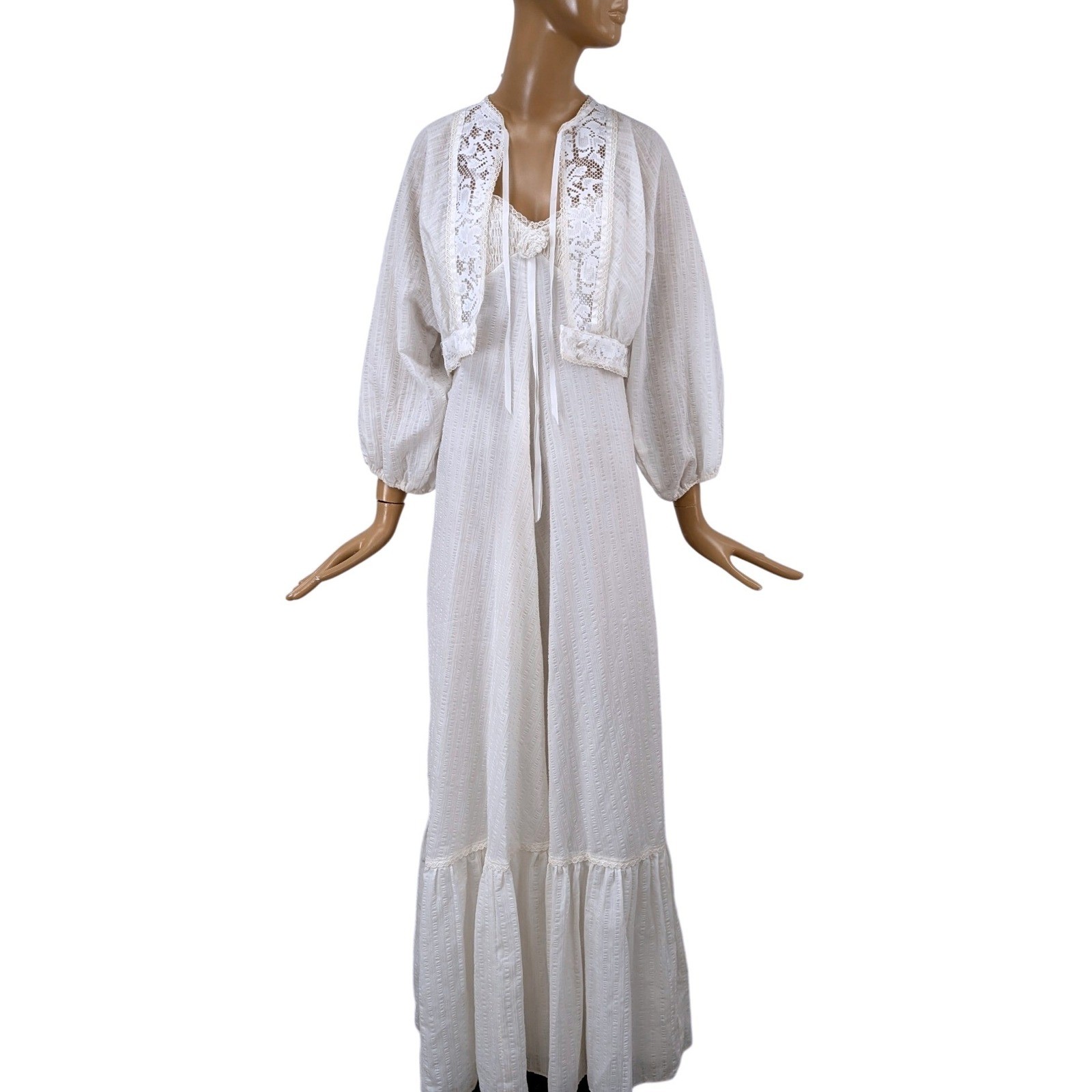 Vintage 70s Jody T of California White Lace Maxi Dress & Jacket Set Bridal Boho