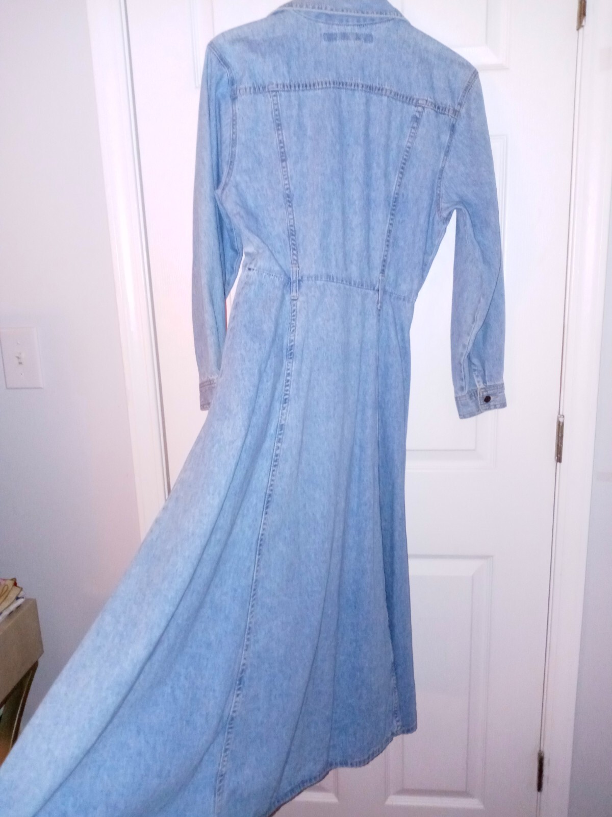 VTG 1980 J Acaro dress long slvs long 100% cotton blue jean denim button frnt S