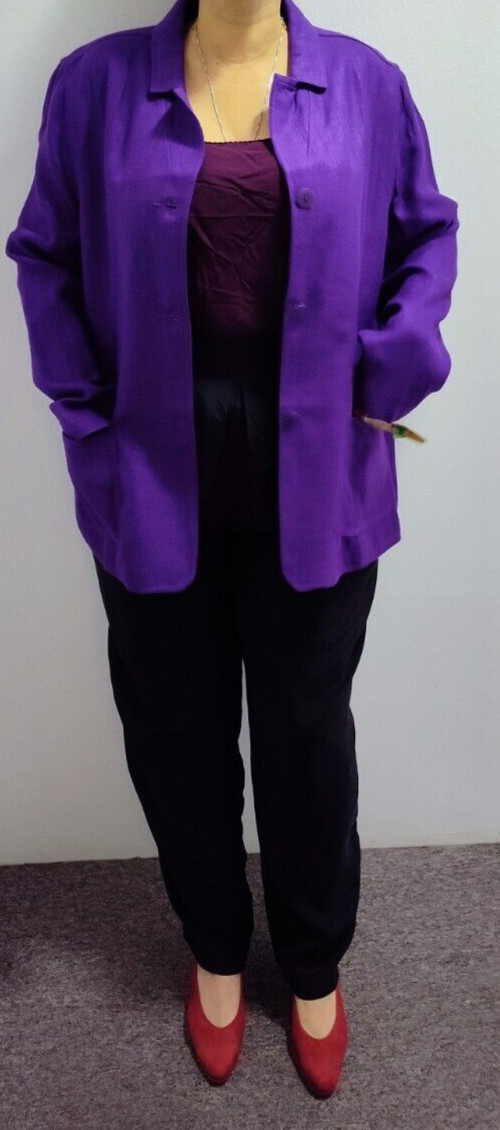 VTG 90’s Nordstrom Essential Elements Women Purple Rayon 3 Button Blazer : XL