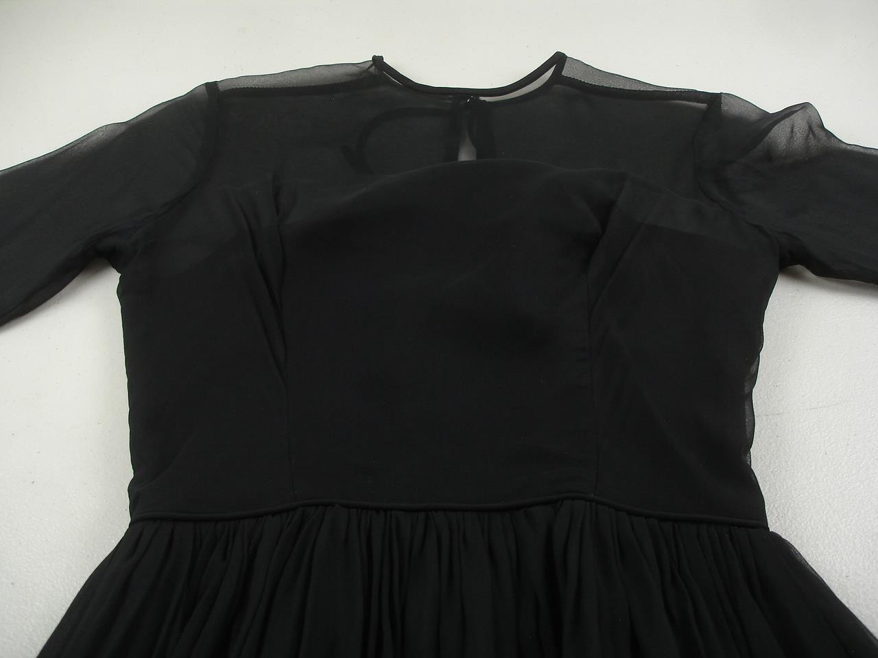 Women’s XS Vtg 1920’s Little Black Dress Petite Juniors Sheer Crepe Peplum USA