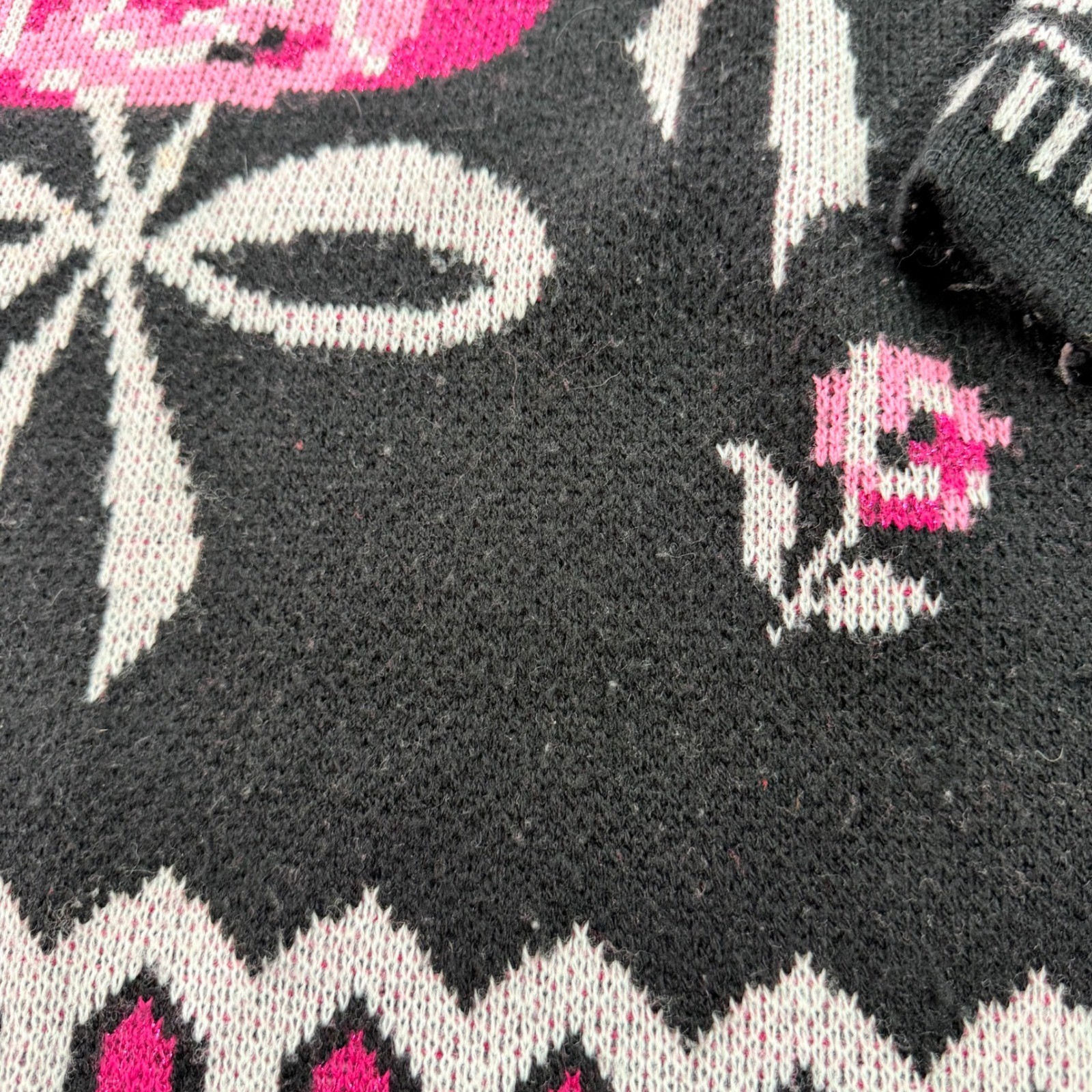 Precious Knits Sweater Vintage Floral Rose Bow Pink Black USA Made 42/22W Womens