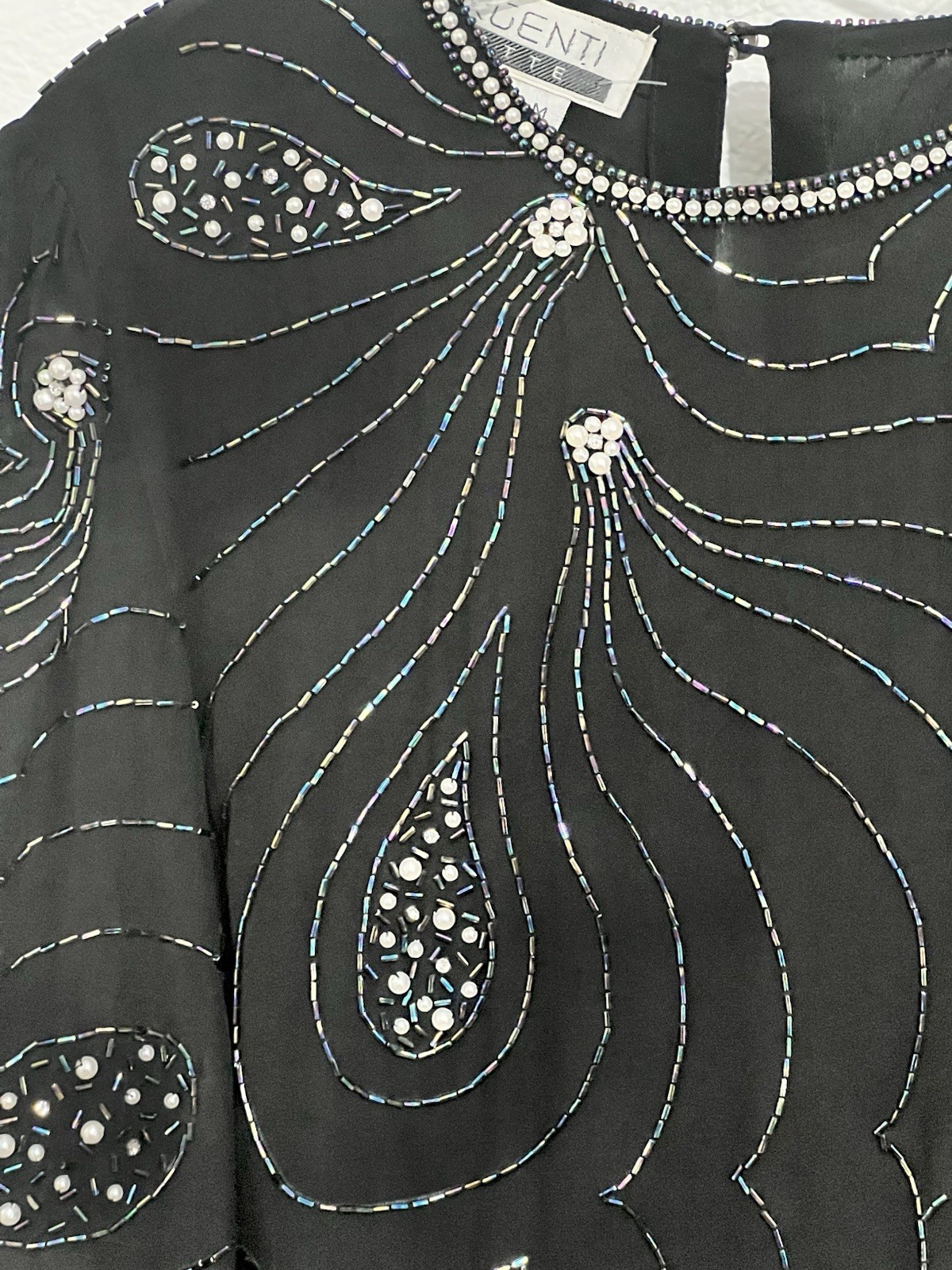 Vtg Argenti M Silk Embellish Sequin Pearls Formal Wedding Party 80s Glamour Med