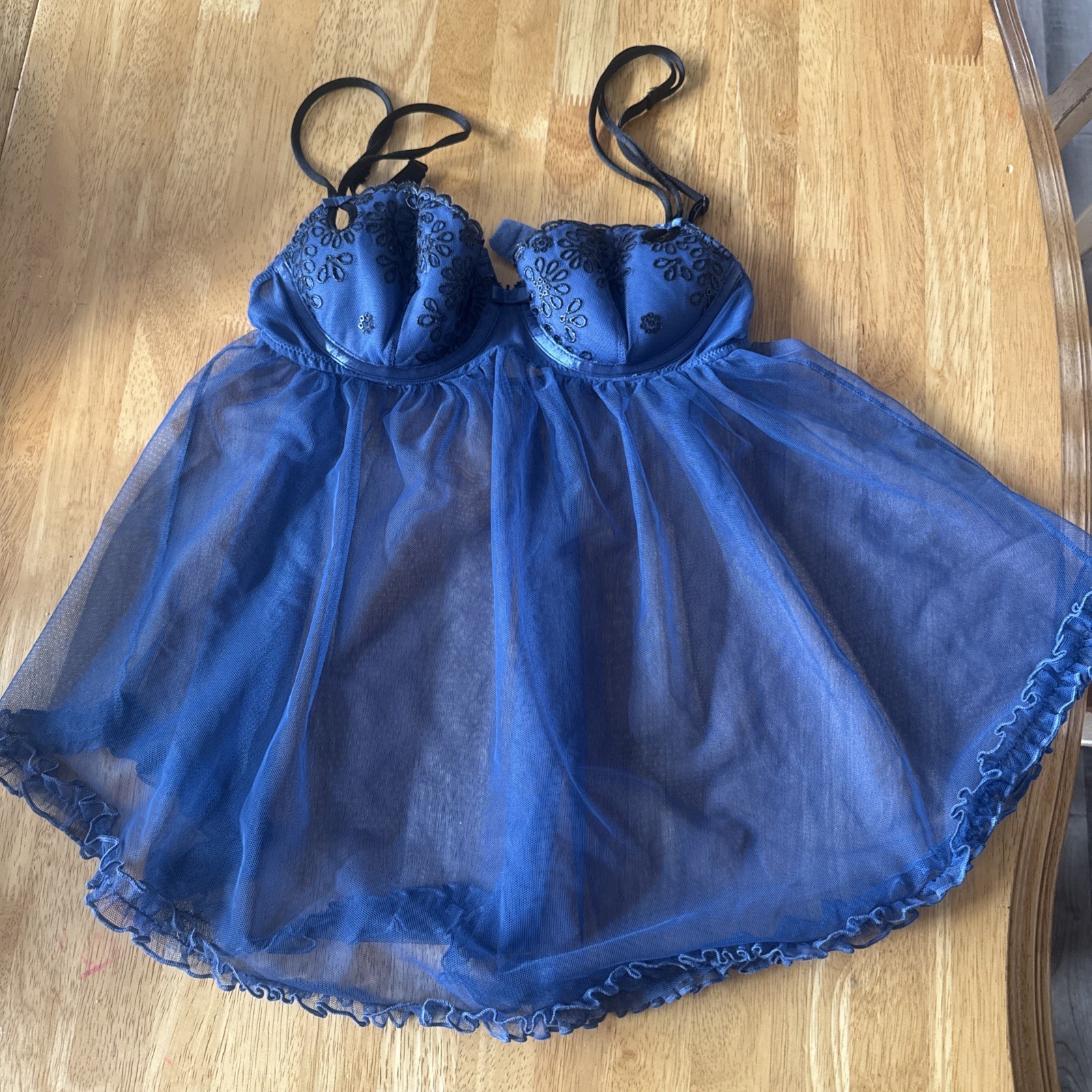 Victoria’s Secret Sexy Little Things Deep Blue Babydoll Lingerie 34B E527