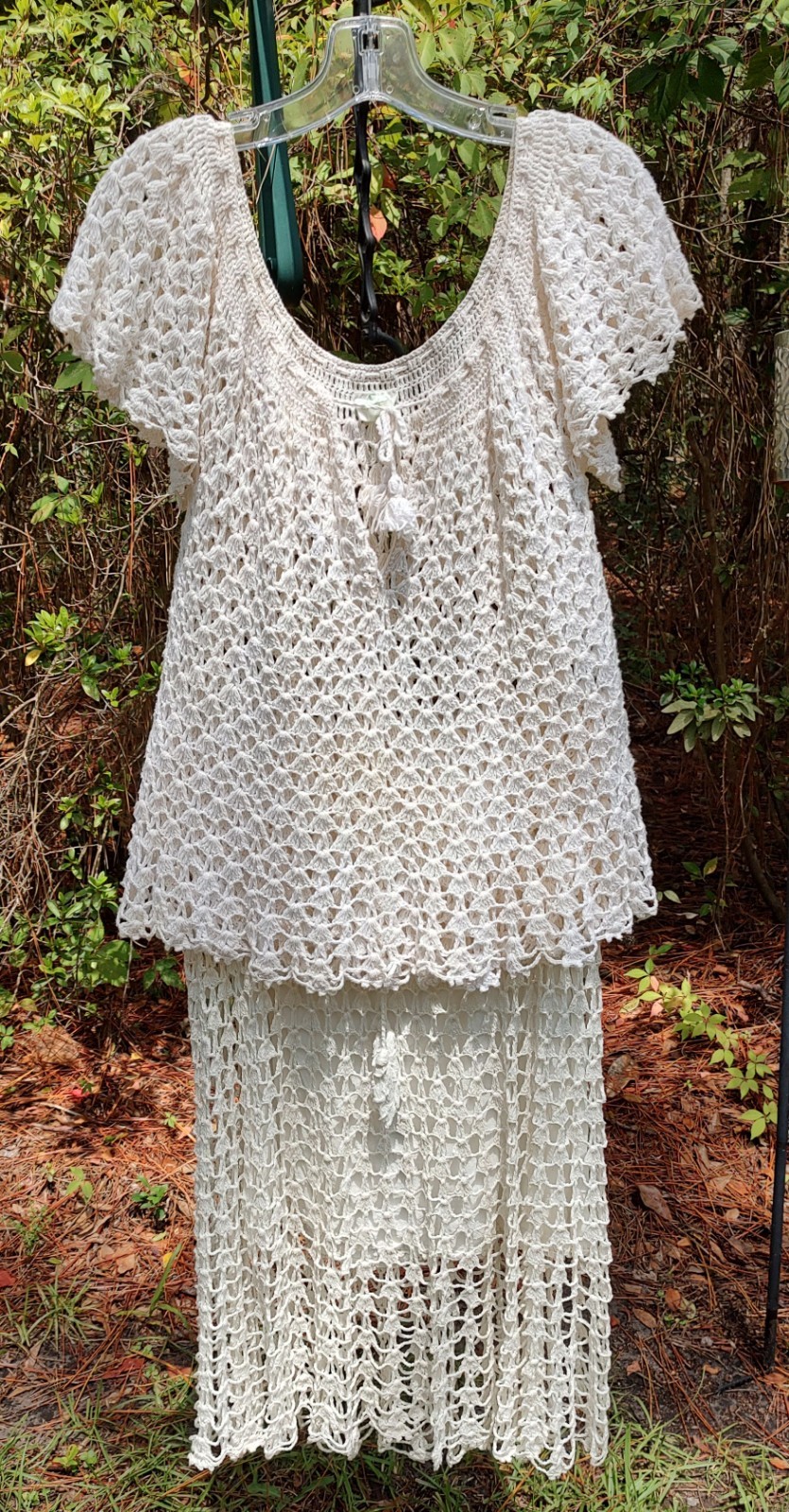 Vtg 1970’s-80’s „Perled” Brand, Philippines Crochet 2 Pc (M) Top/Skirt, Boho