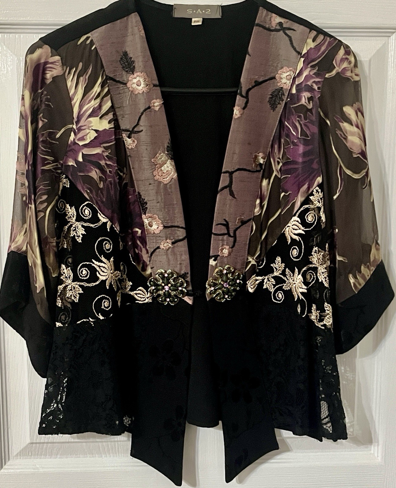 Vintage SA2 Spencer Alexa Mixed Media Kimono Jacket P-M. “Art To Wear” Stunning