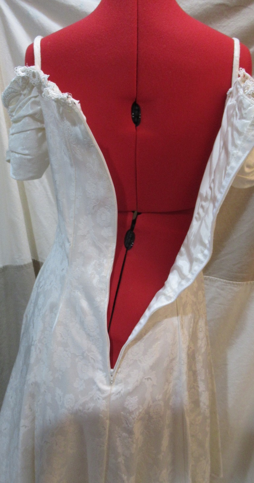 Vintage 80s party dress, white brocade, Karen Lucas for Niki, size S?