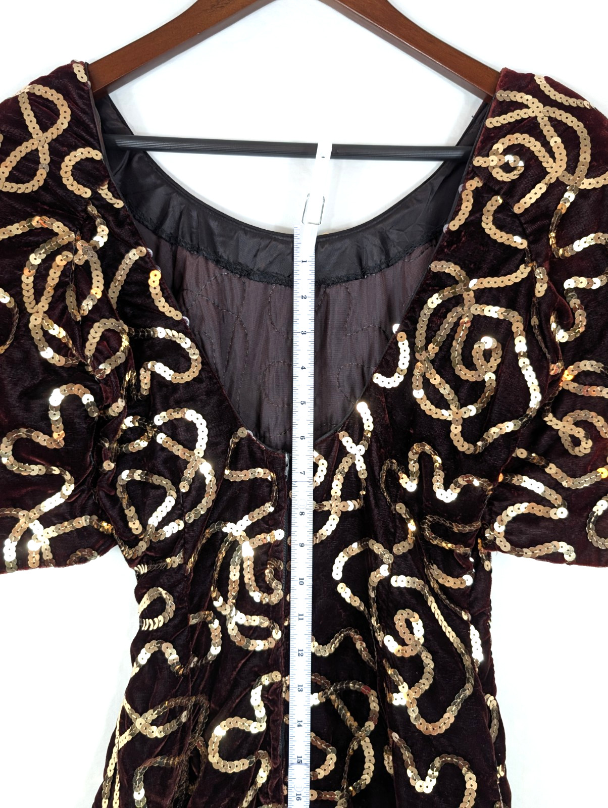 Vtg 80s Midnight Glo Burgundy Velvet Gold Sequin Dress Small Wine Party Cocktail