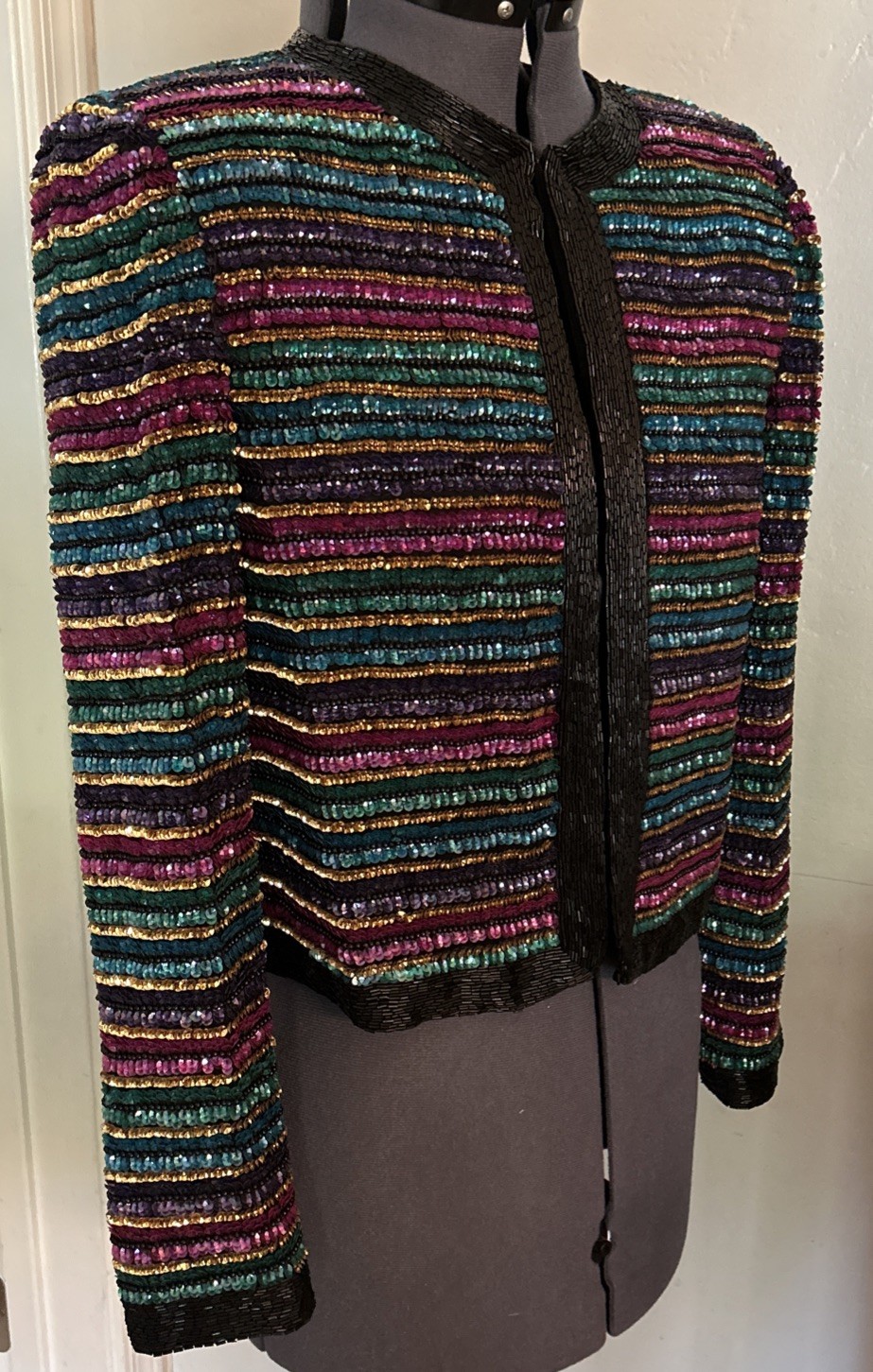 NWT Vintage Laurence Kazar Colorful Art To Wear Beaded Jacket Size M 100% Silk