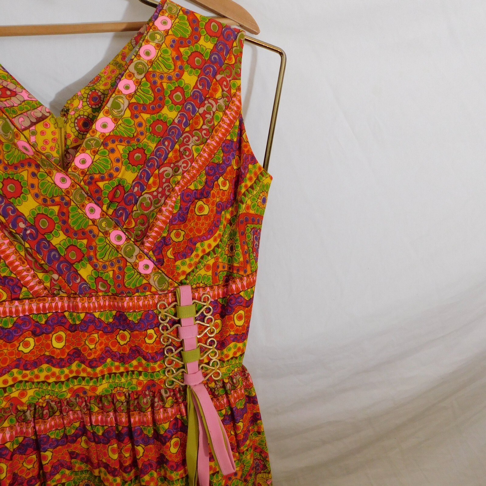 Vtg 70’s Womens M Psychedelic Colorful Floral Maxi Party Dress Nardis Dallas