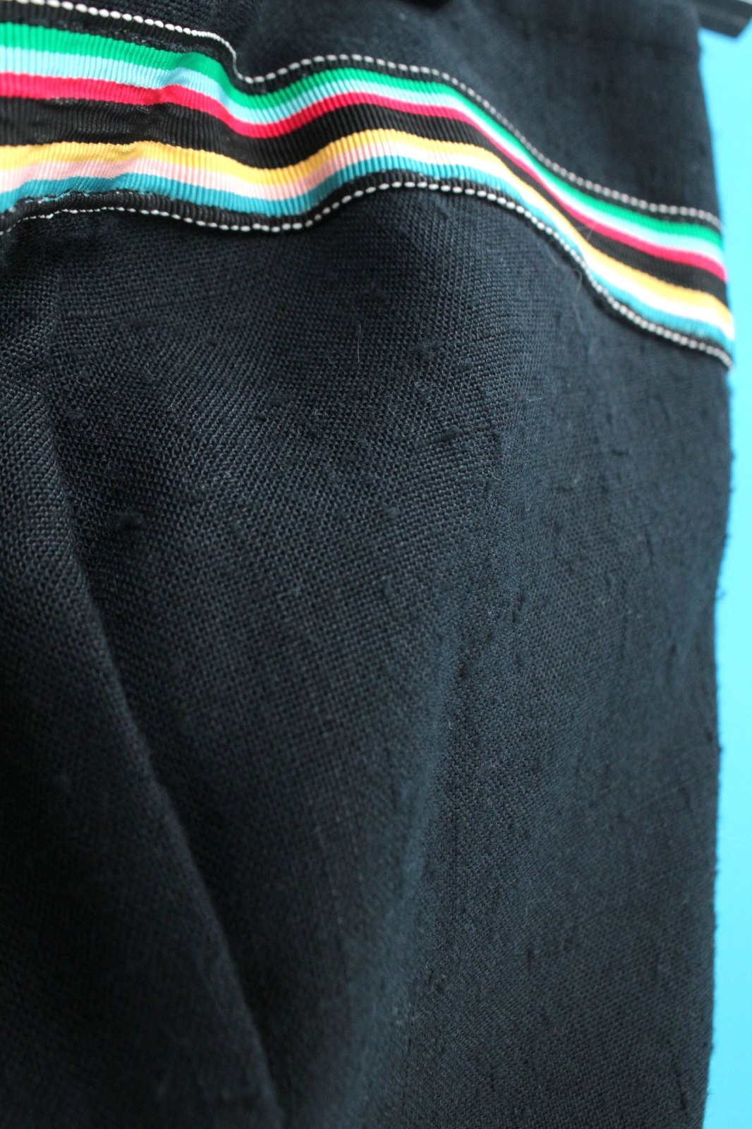 Vtg Women’s 70s 2 Pc Black W/ Rainbow Trim Dress & Top / Shirt Set XS/S 1970s