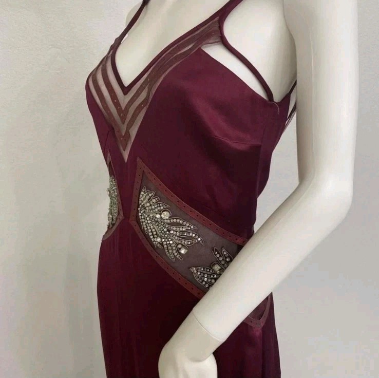 Vintage Glamour Burgundy Beaded Slip Gown