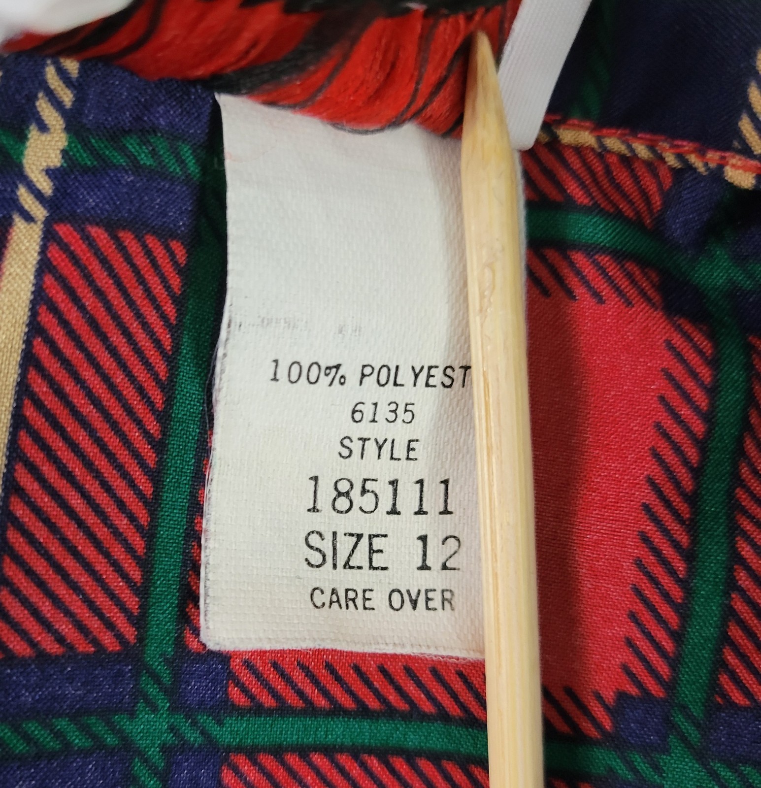 Vintage Judy Bond Red & Blue Plaid Blouse w Concealed Front Button Down Size 12