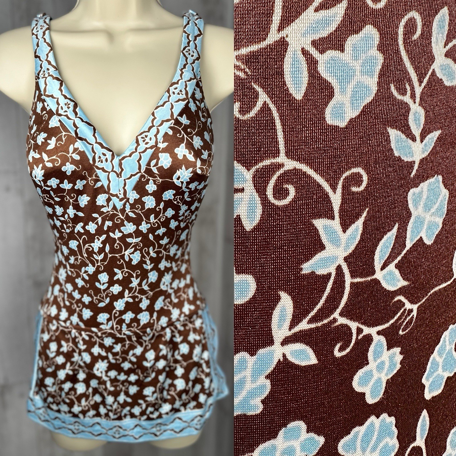 Vintage 1970s One Piece Swimsuit Roxanne Perfection Pale Blue Pinup Vtg Sz 32/B