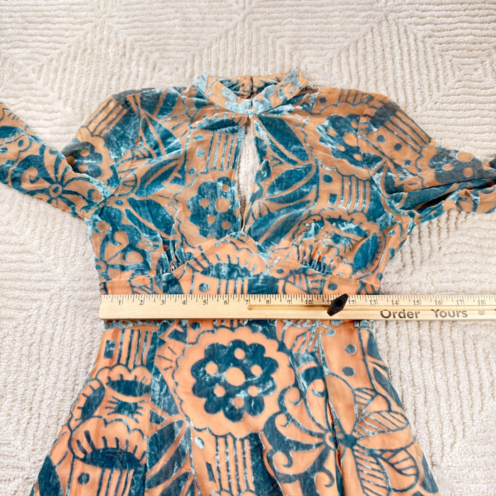 ASOS Dress 4 Velvet Burnout Mock Neck Teal Peach Retro 60s 70s Party Fairy Boho