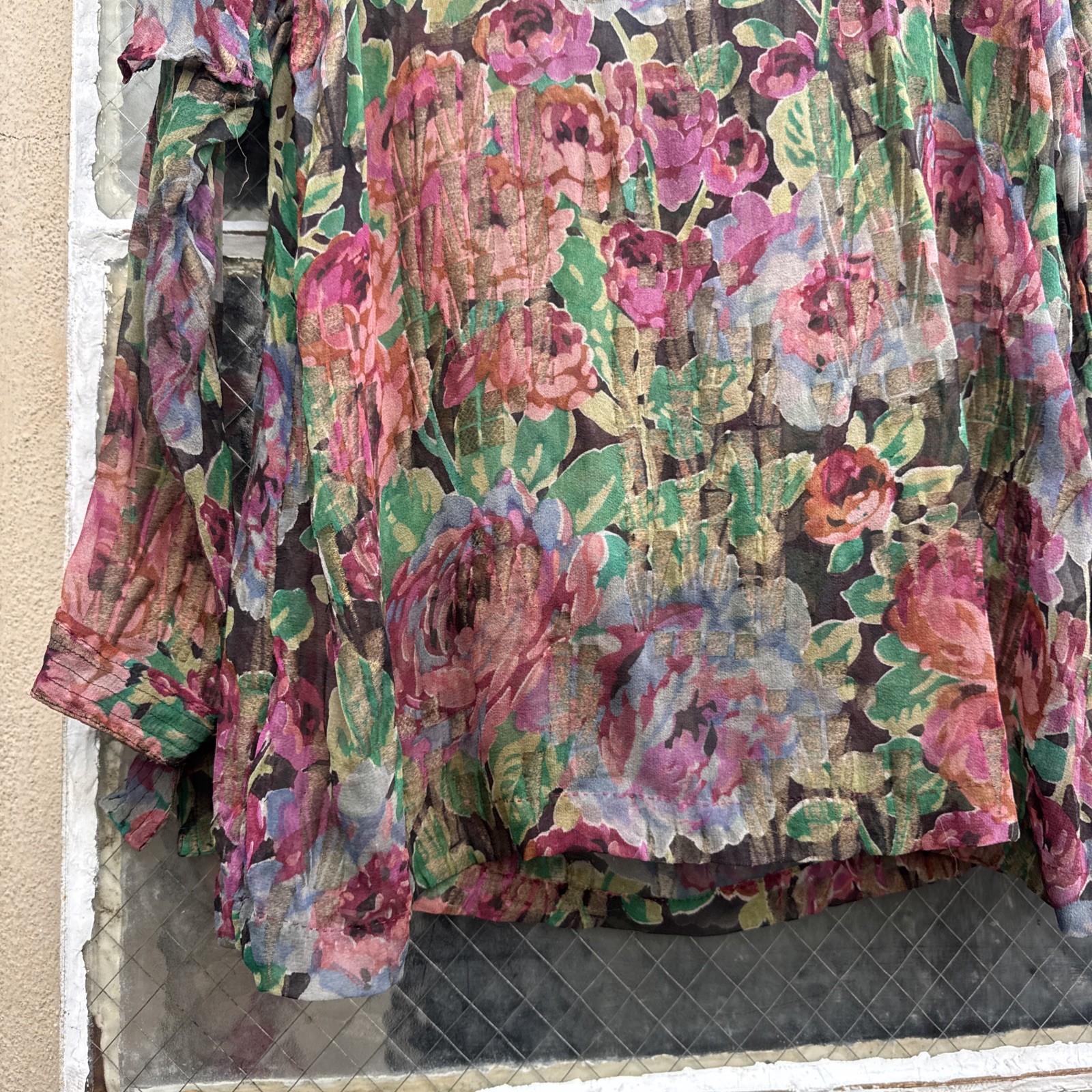 Antique 1920s Rose Floral Silk & Gold Lamé Blouse 1930s Dress Top Vintage