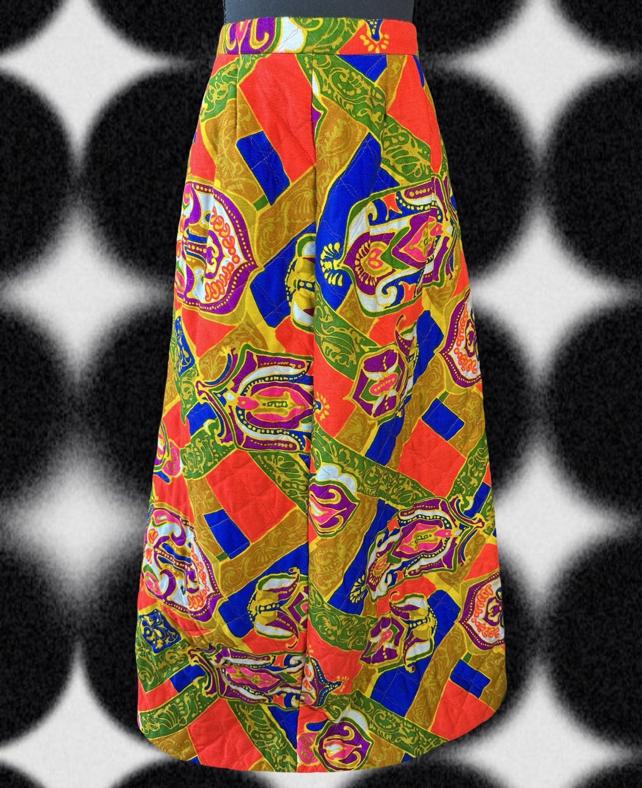 Vintage 1960’s Psychadelic Dayglow Quilted Alex Coleman Maxi Skirt