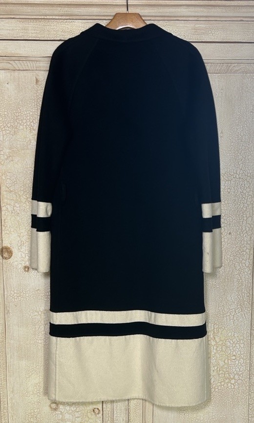 Valentino Virgin Wool Cashgora Colorblock Coat Black Ivory VTG Made In Italy