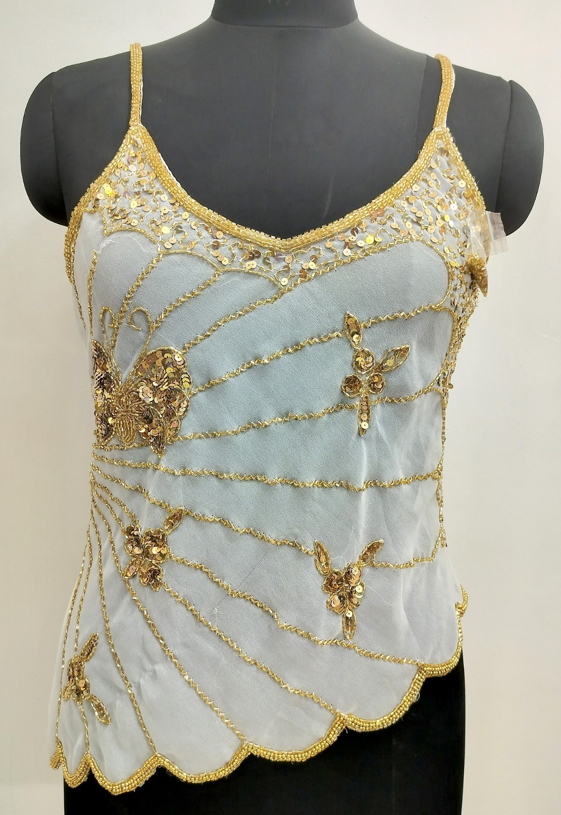 Lot 6 Vintage Y2K Golden Beaded Embroidery Costume Sequin Top Blouse Sheer Tunic