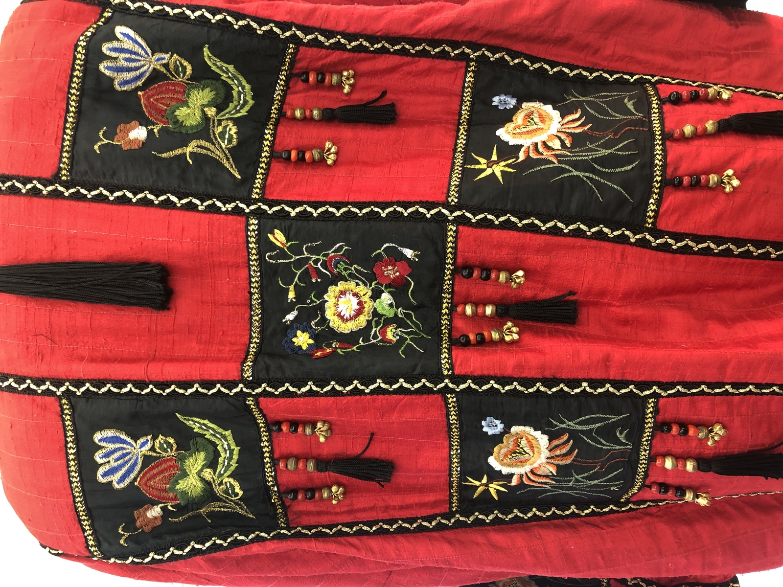 Vintage 1980s Judith Ann Resort Red Silk Beaded Embroidered Duster