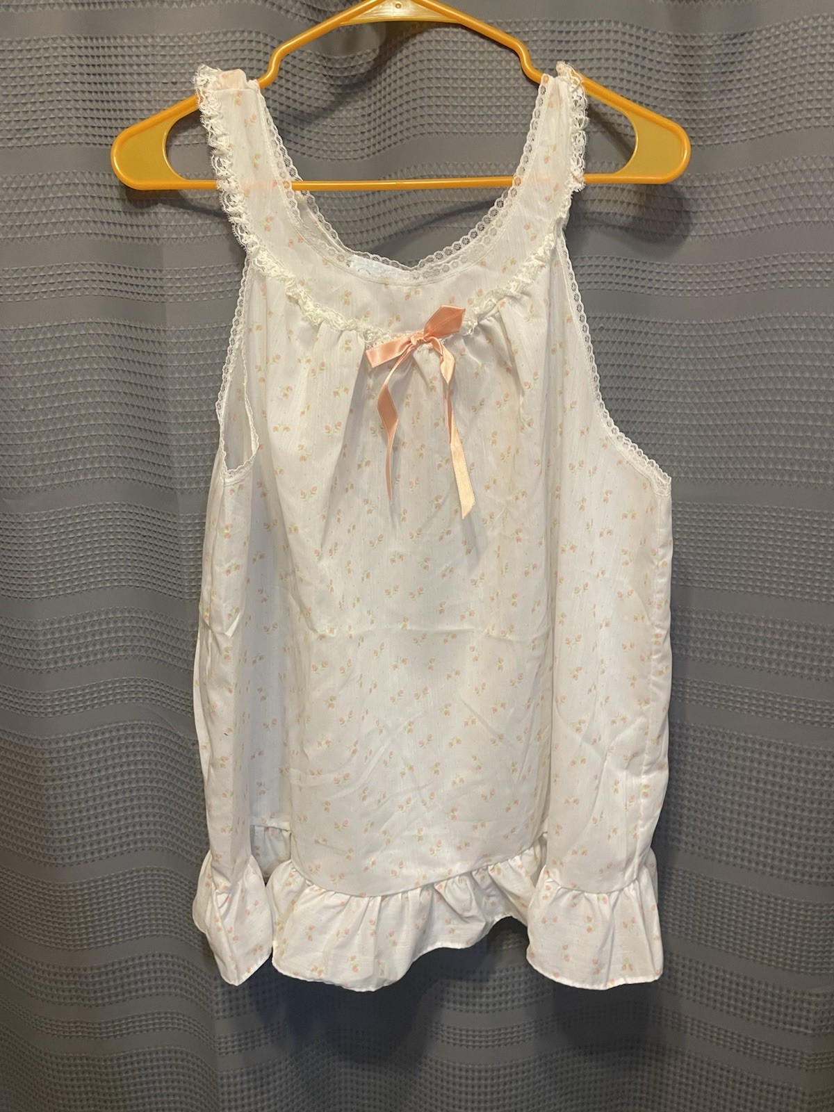 Damea Vtg Night Babydoll Pajama Lace Pink Flowers White Small Poly Cotton