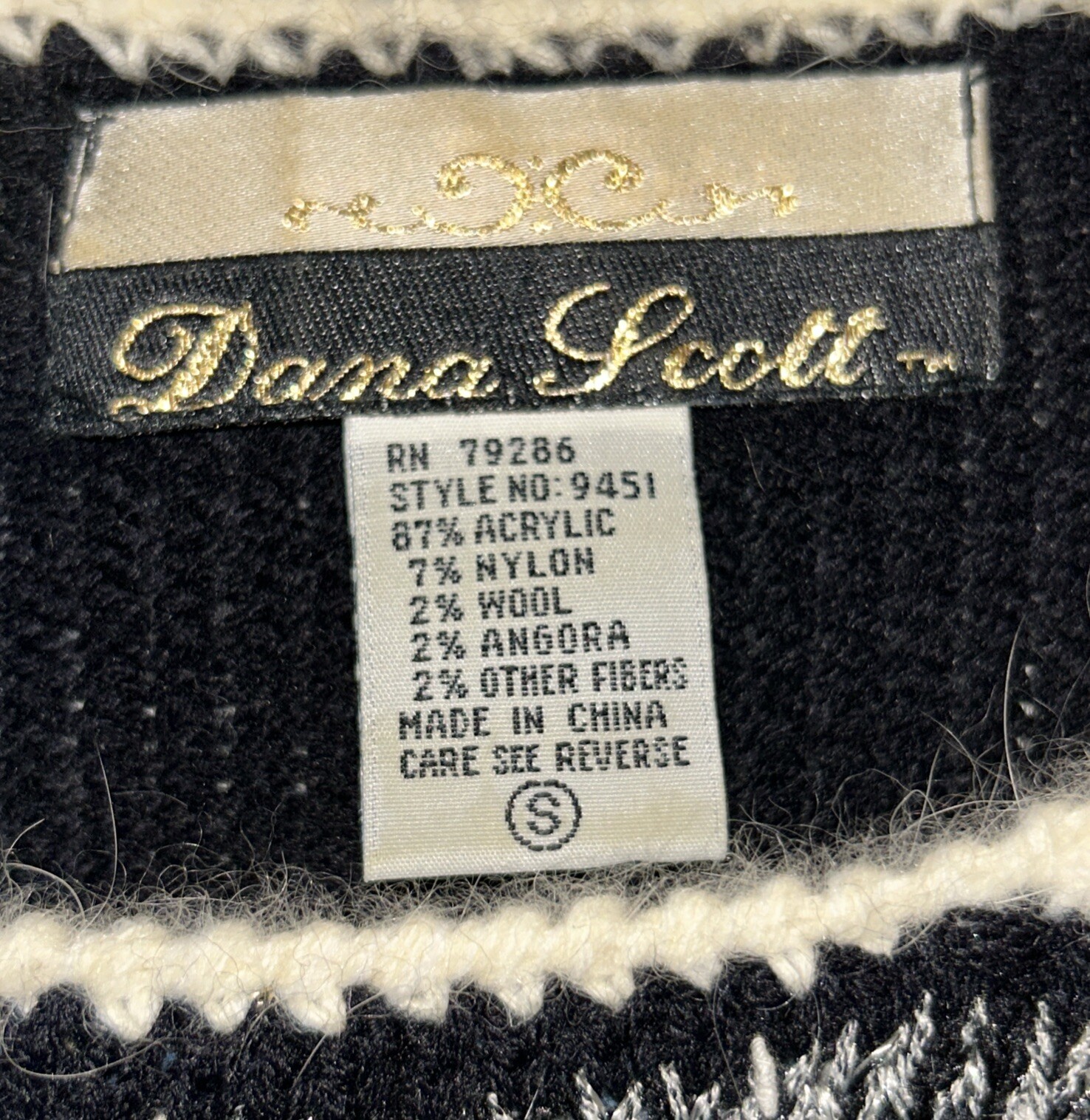 Dana Scott Womens S Vintage Sweater Black & Cream Gold Beads Party Holiday