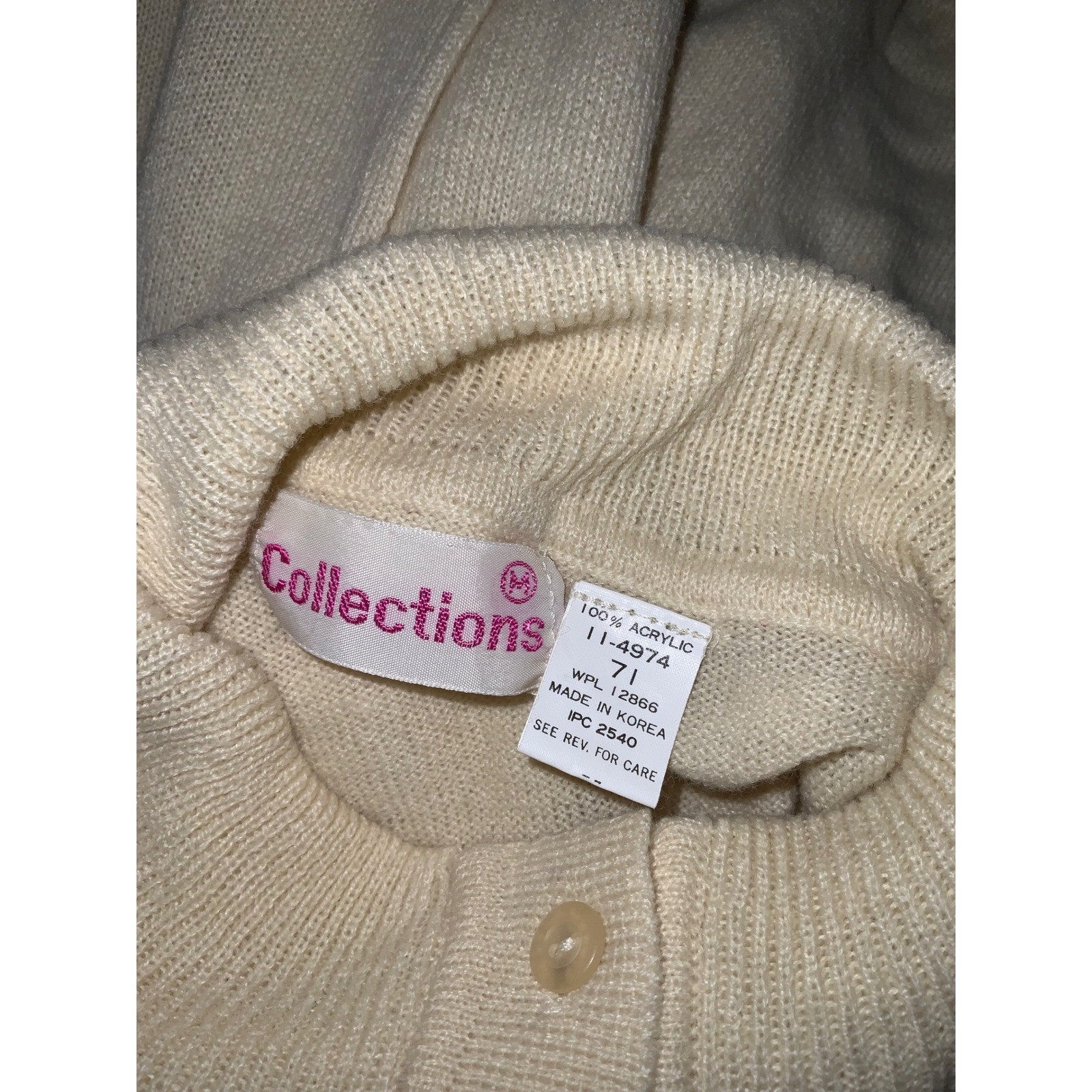 Vintage Collections Cream Mock Neck Button Placket Knit Sweater Long Sleeve 71