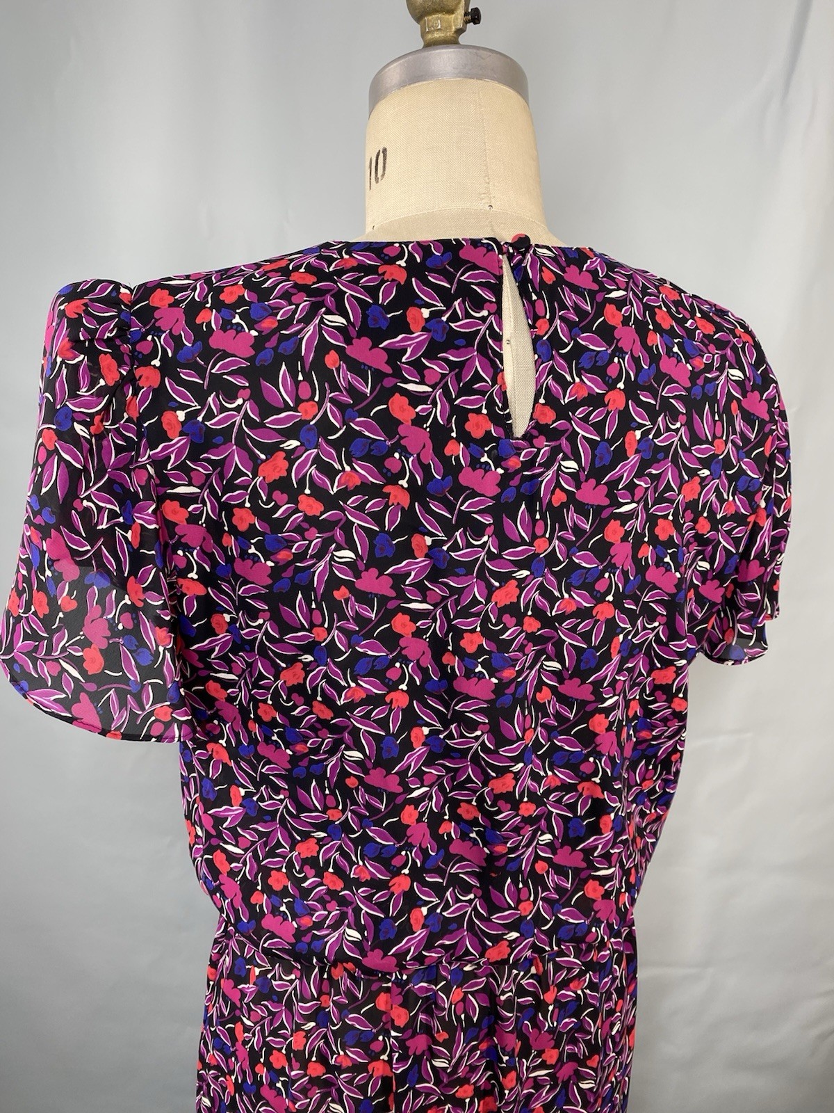 EMERALD ST. Vintage Dress SIZE LARGE purple red classic blouse elastic 80s 90s