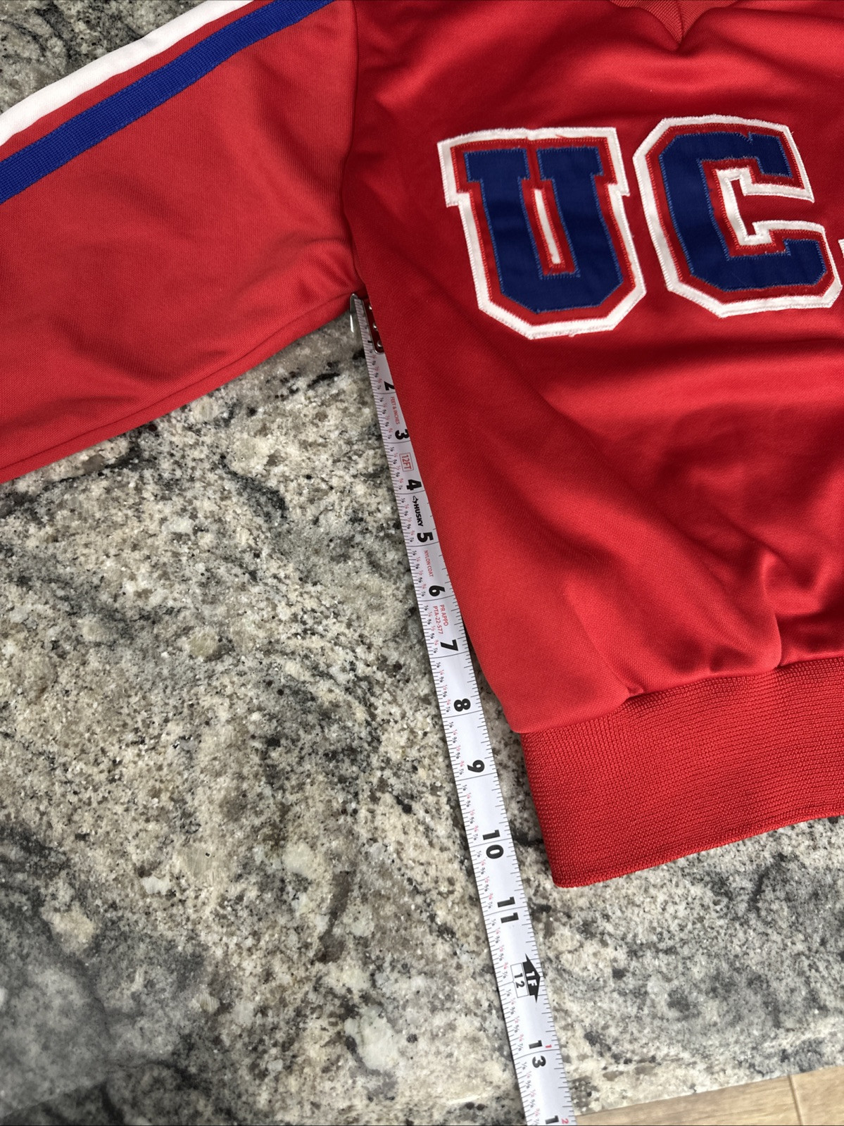 Vtg UCA Varsity Spirit Fashions Cheer Sweater Made in USA Logo Embroidery RED