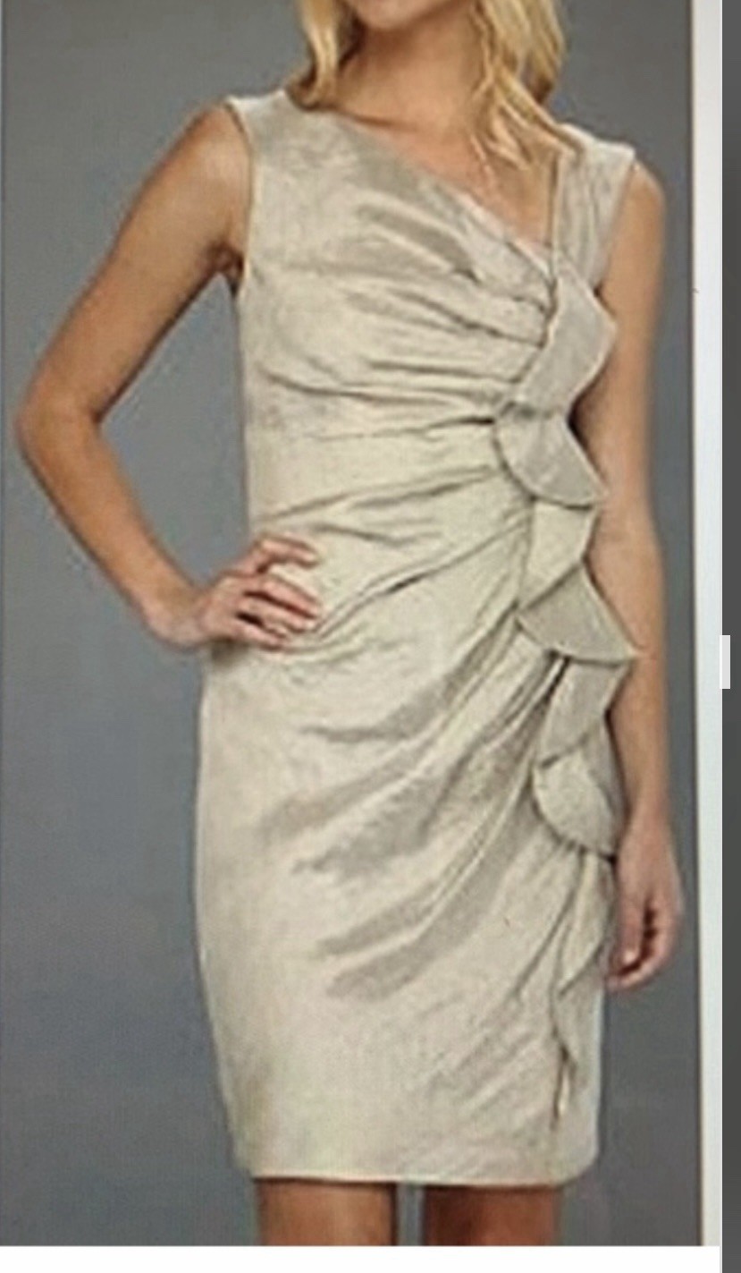 Vintage Y2K Suzi Chin Dress 10P 10 Pet Champagne Metallic Cascade front USA G25