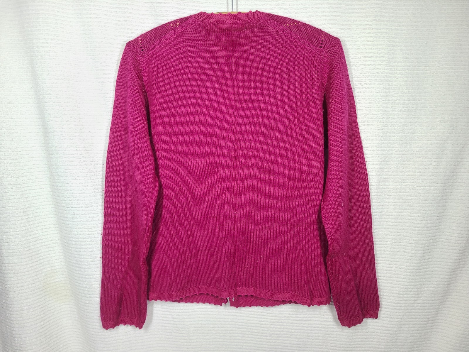 Vtg 60s Magenta Cardigan Sweater 100% Wool Crochet Buttons S M Carol Brent Pink