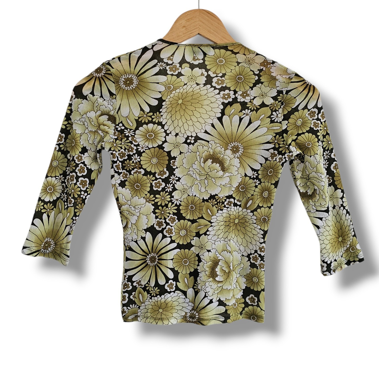 True Vintage 70s Mesh Top S Women Floral Button Front Retro Hippie Indie Grandma