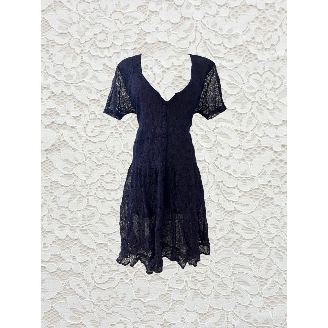 vintage 90s whimsygoth navy lace mini dress