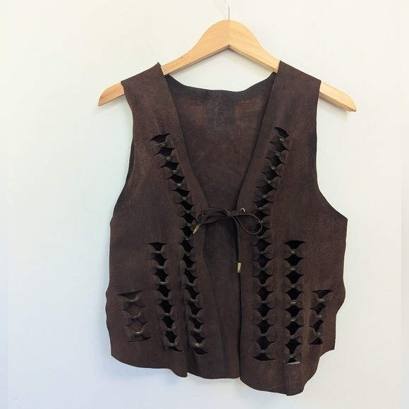 Vintage 70s Brown Suede Textured Vest Boho Festival