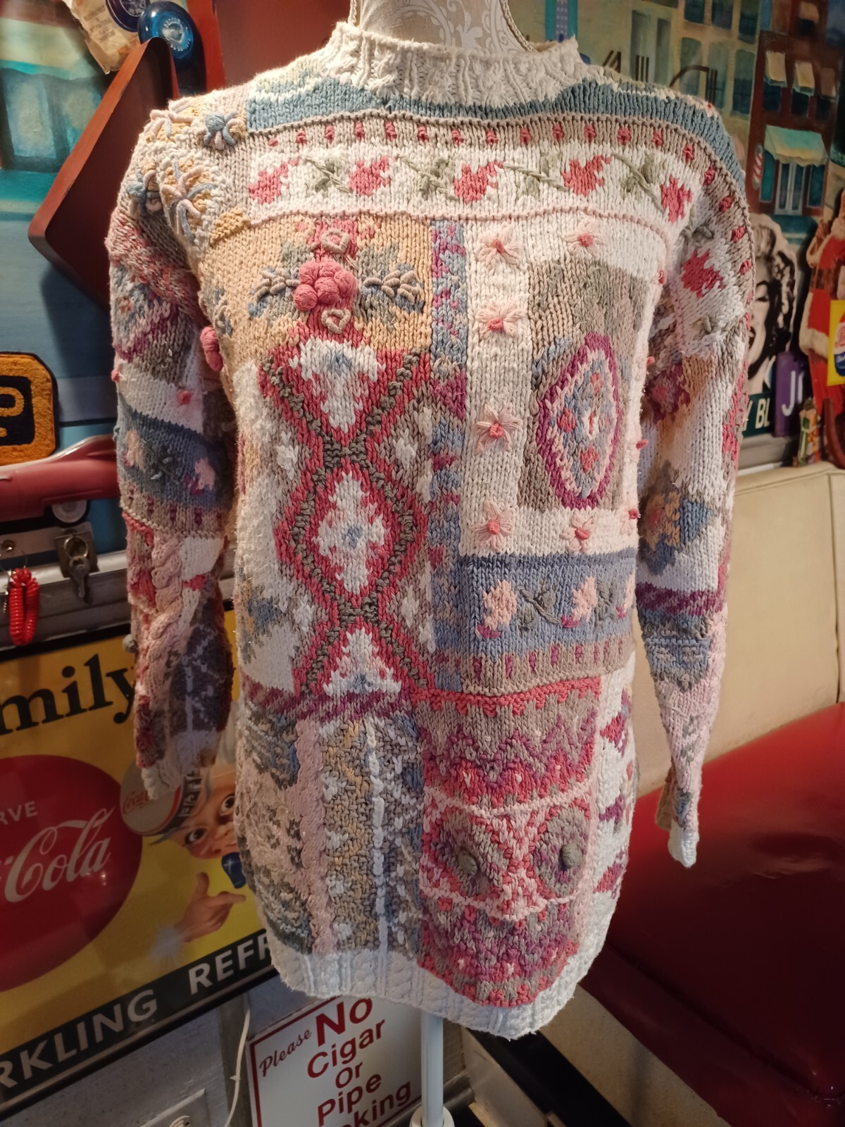Vintage ’80s ’90s Crystal Colby Sweater Cottagecore 3-D Knit Cotton Unique S