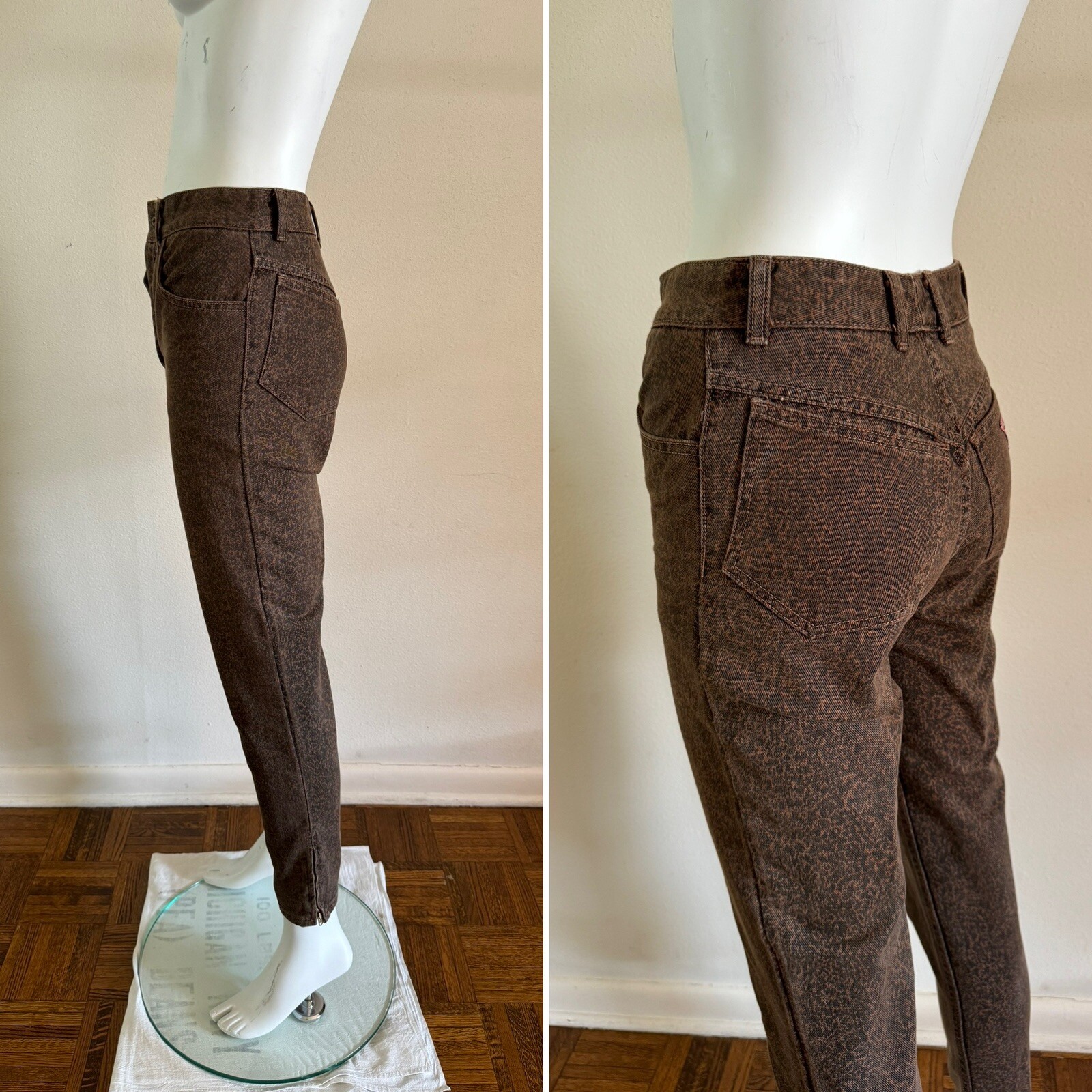 1980s Vtg Guess Animal Print Denim Jeans W 24 L 28 New Wave 80s USA 26 Woman’s