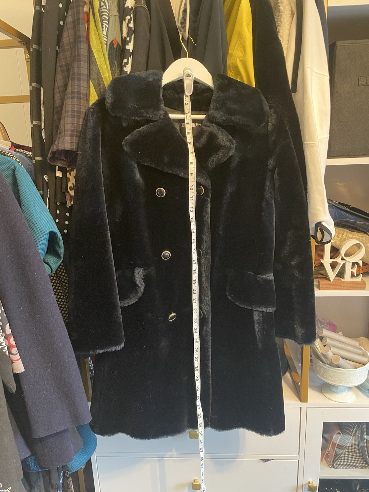 The Halle Bros. Co. Faux Black Fur Coat Size 12 Outdoor Women’s Vintage