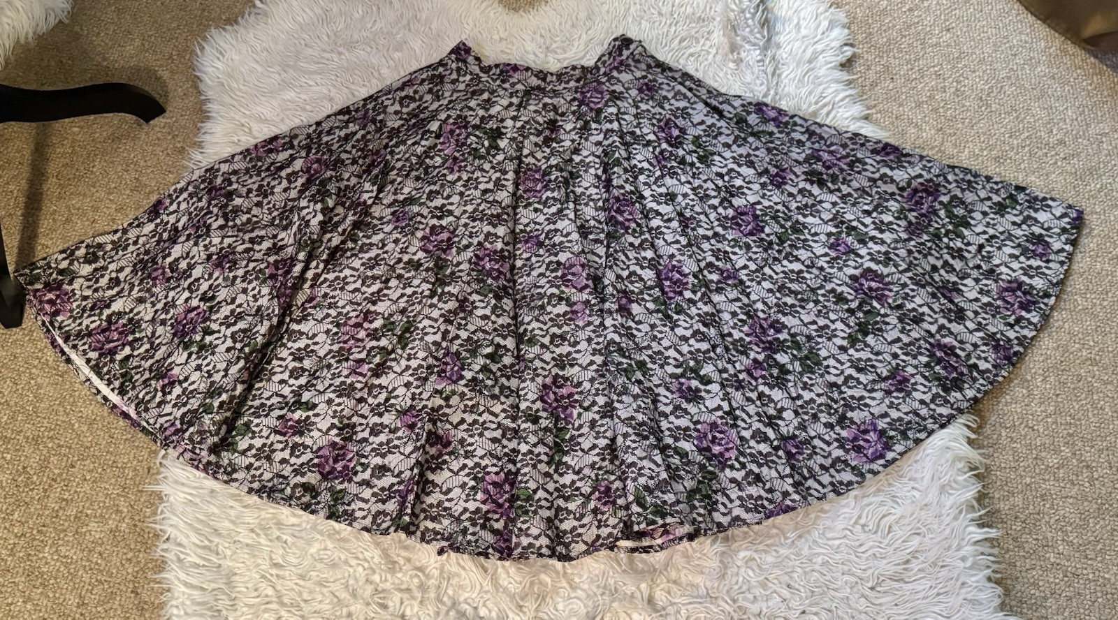 Vtg 50s Full Sweep Skirt Floral Lace Overlay Circle One Pocket Zipper S 26W