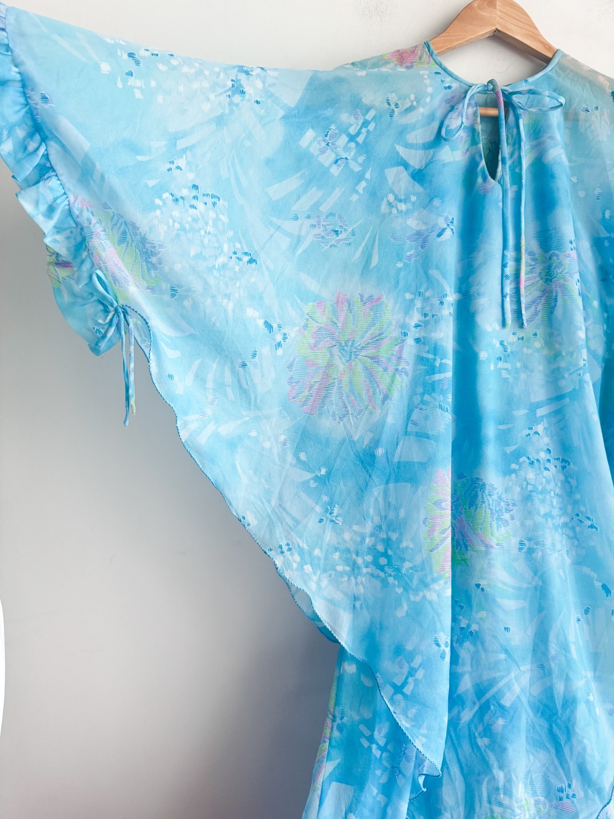 Vintage Sky Blue Maxi Dress With Cape Bodice Modest Mother of Bride Wedding S