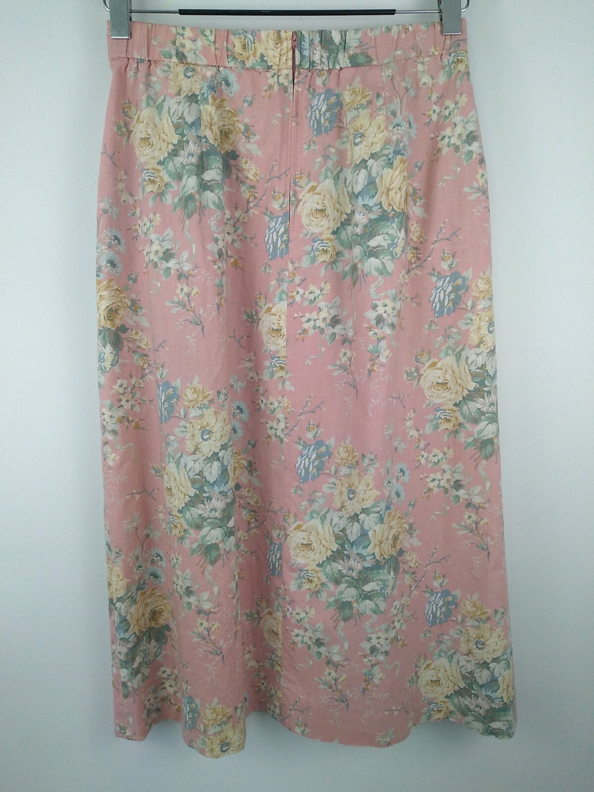 VTG John Meyer Skirt Pink Floral Cottagecore Pockets Elastic Back 29-30″ Waist