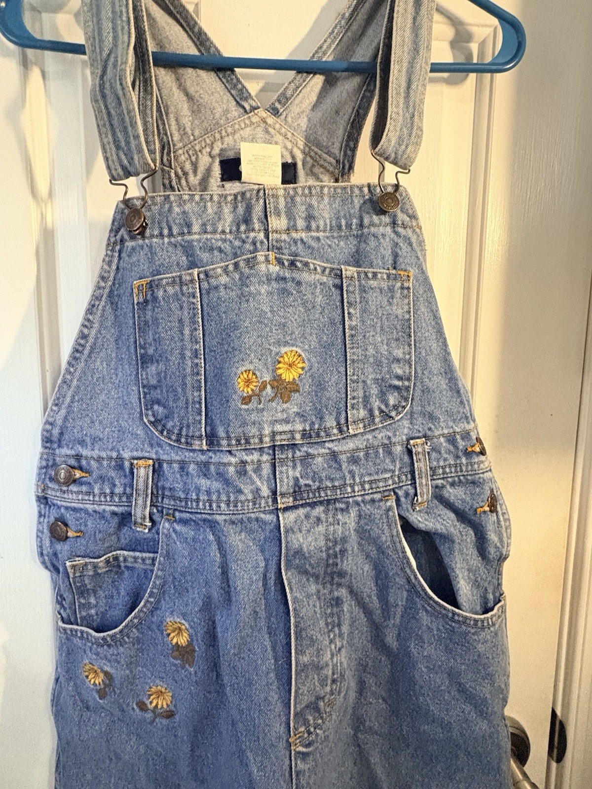 VTG 80s Jordace Bib Overalls Denim Dungarees With Embroidered Flowers Size Medi