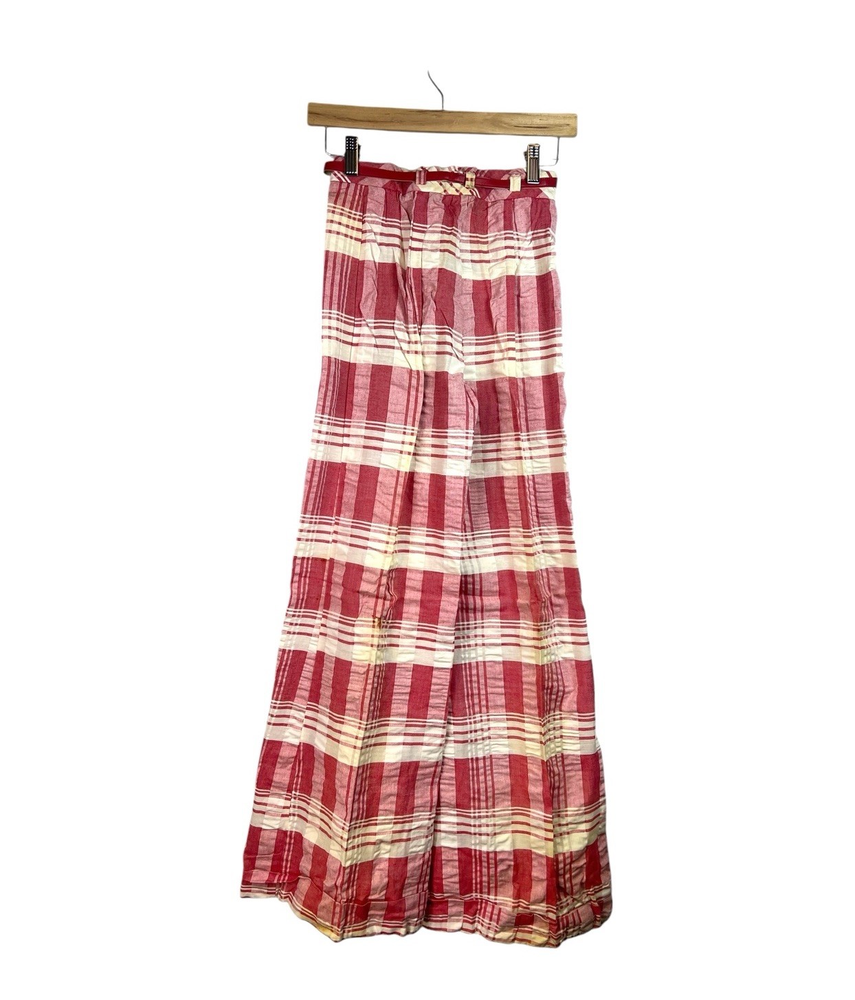 VINTAGE 60’s 70’s Tomboy Plaid Bell Bottom Pants Size 9 Red White Gingham USA