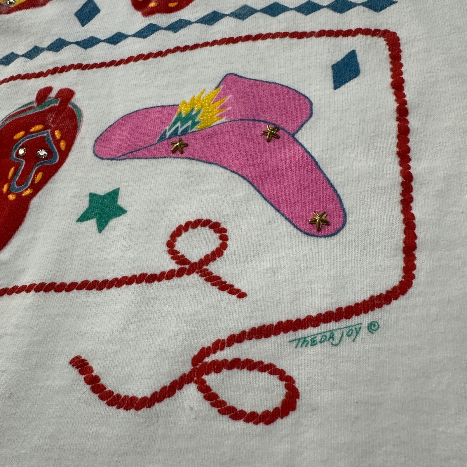 VTG 90s Western Cowgirl T-Shirt Single Stitch OS Boxy 3D Print Festival Rodeo