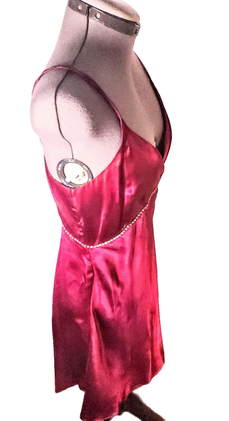 Vintage Burgundy Satin Slip Dress Rhinestone Embelishments