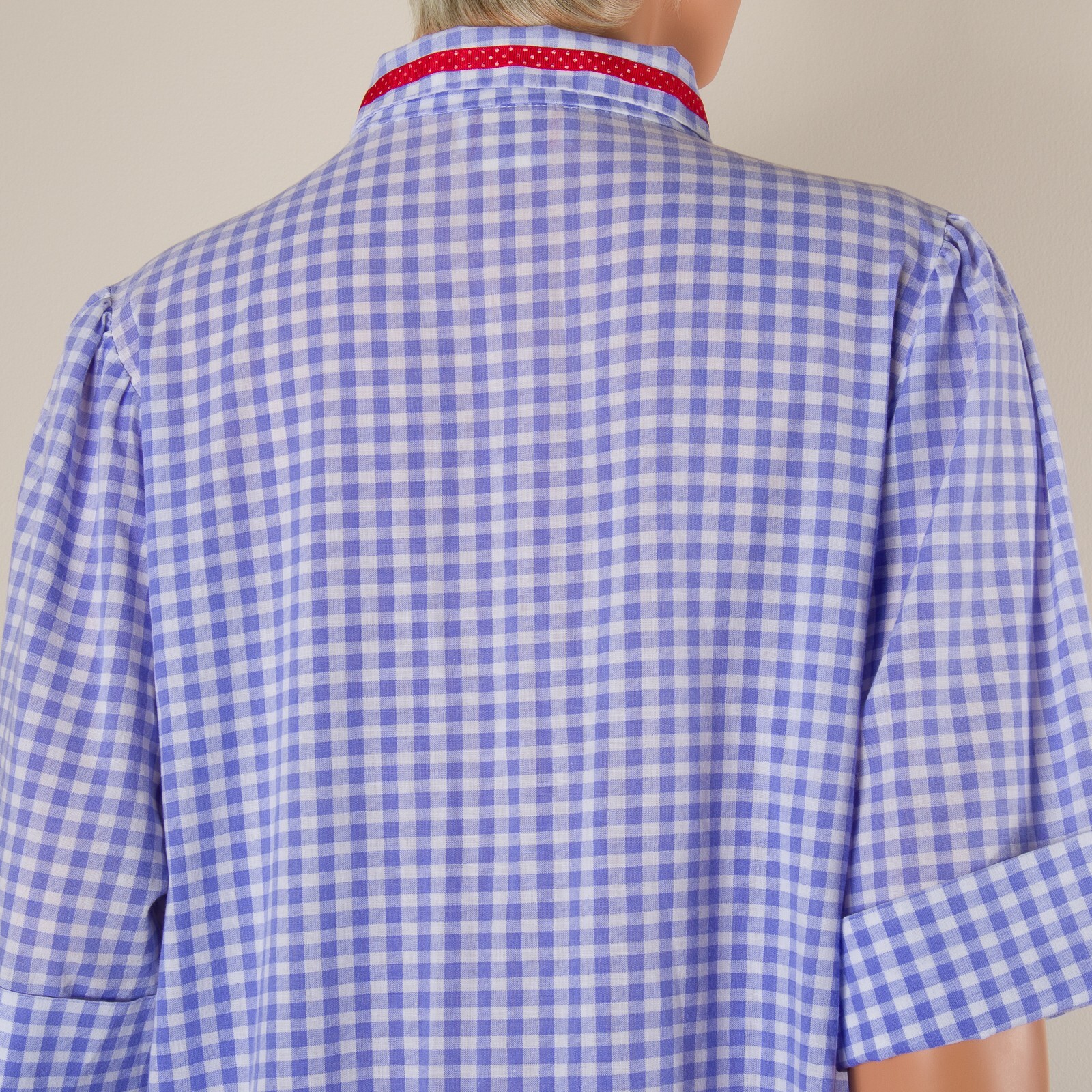 💖 SMART TIME Size M Blue Gingham Robe Housecoat MuMu Snap Pockets Red Trim