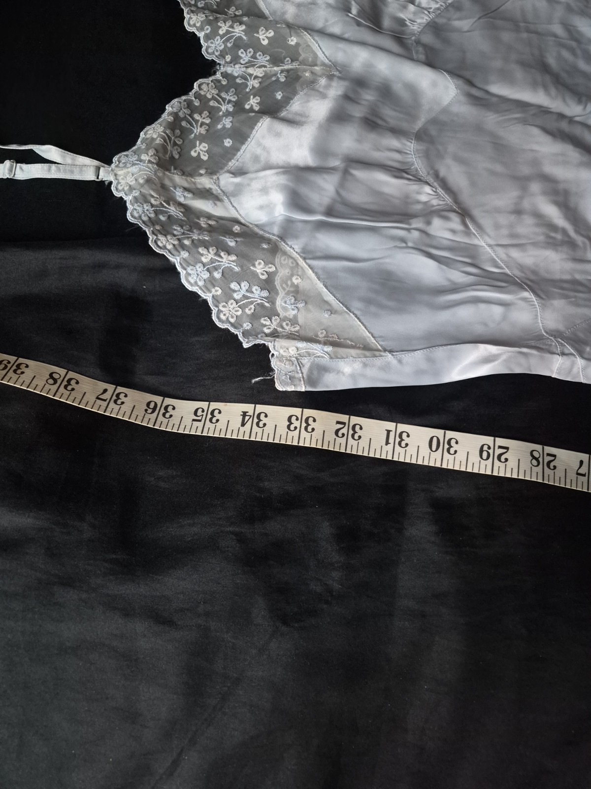 Vintage Blue Rayon Satin MISS SWANK Full Slip 36 Ex.