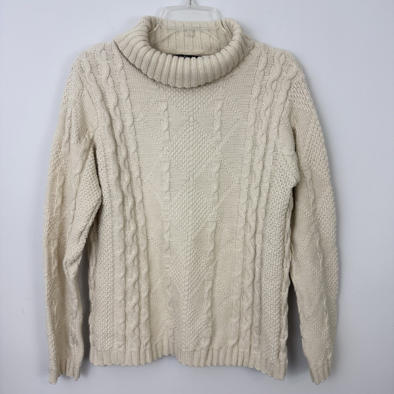 BINGHAMTON Vintage Womens Fisherman Cable Knit Sweater XS Turtleneck Chunky